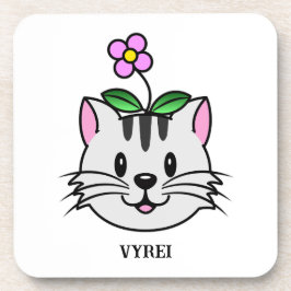 Niedlicher Cartoon Katze mit Blume auf ihrem Kopf Getränkeuntersetzer