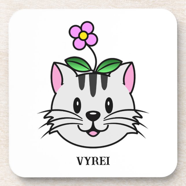 Niedlicher Cartoon Katze mit Blume auf ihrem Kopf Getränkeuntersetzer (Vorderseite)