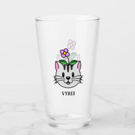 Niedlicher Cartoon Katze mit Blume auf ihrem Kopf Glas