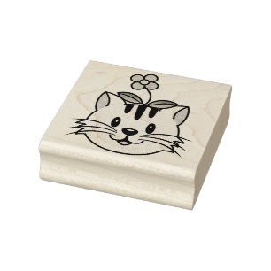 Niedlicher Cartoon Katze mit Blume auf ihrem Kopf Gummistempel