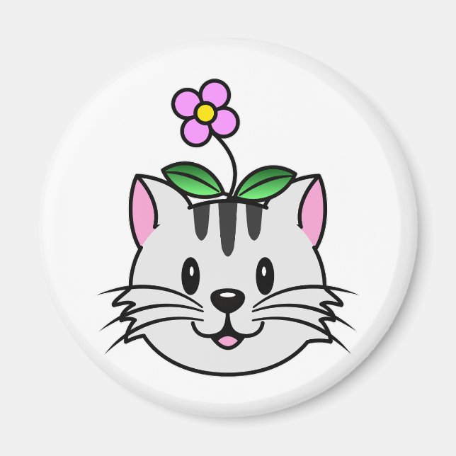 Niedlicher Cartoon Katze mit Blume auf ihrem Kopf Magnet (Vorne)