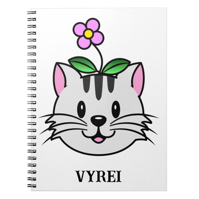 Niedlicher Cartoon Katze mit Blume auf ihrem Kopf Notizblock (Vorderseite)