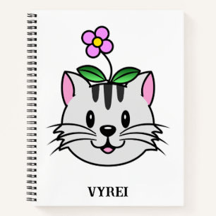Niedlicher Cartoon Katze mit Blume auf ihrem Kopf Notizbuch