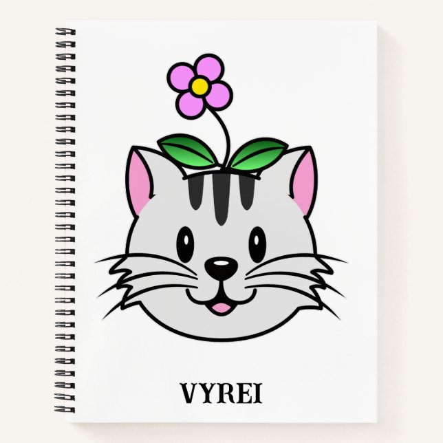 Niedlicher Cartoon Katze mit Blume auf ihrem Kopf Notizbuch (Vorderseite)
