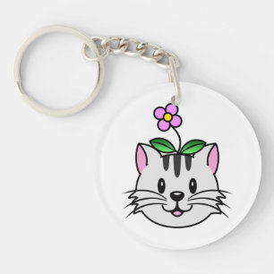Niedlicher Cartoon Katze mit Blume auf ihrem Kopf Schlüsselanhänger