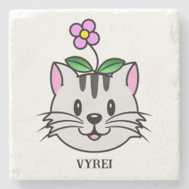 Niedlicher Cartoon Katze mit Blume auf ihrem Kopf Steinuntersetzer