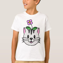 Niedlicher Cartoon Katze mit Blume auf ihrem Kopf