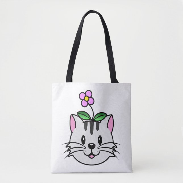 Niedlicher Cartoon Katze mit Blume auf ihrem Kopf Tasche (Vorderseite)