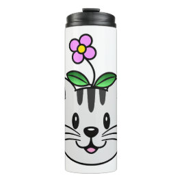 Niedlicher Cartoon Katze mit Blume auf ihrem Kopf Thermosbecher