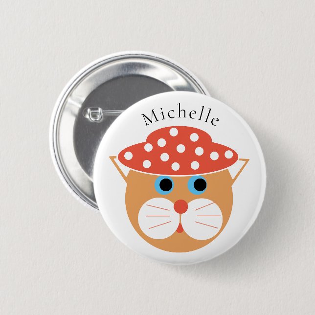 Niedlicher Cartoon Katze mit Personalisiertem Name Button (Vorne & Hinten)
