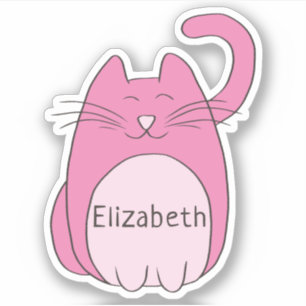 Niedlicher Cartoon Katze Name hinzufügen Rosa Far Aufkleber
