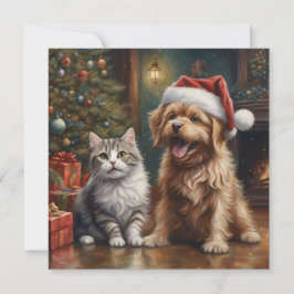 Niedlicher Cartoon Katze und Hund Weihnachten