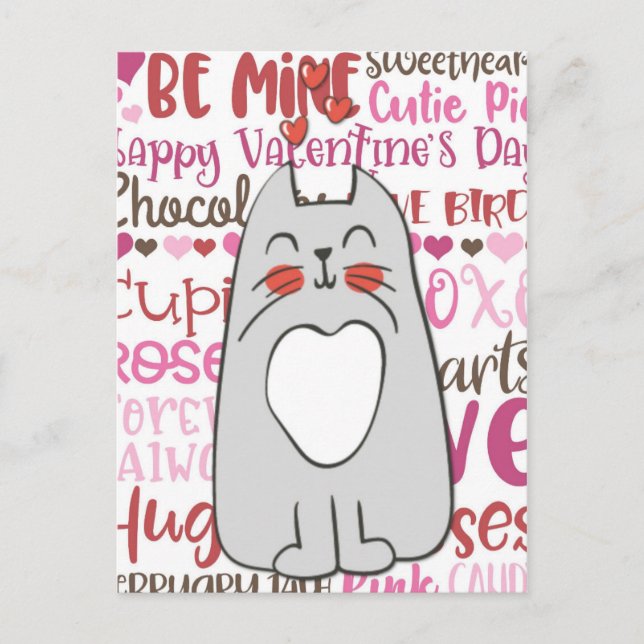 Niedlicher Cartoon Katze Valentinstag Postkarte (Vorderseite)