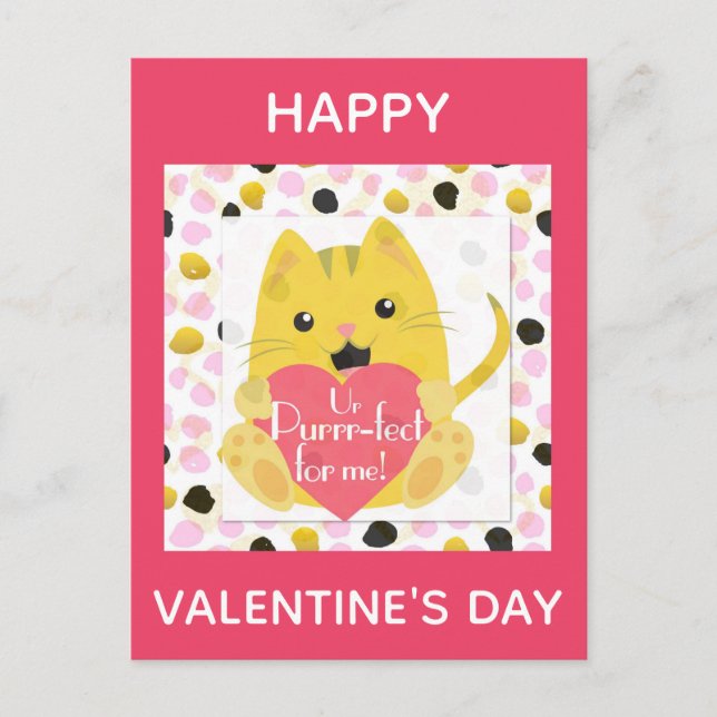 Niedlicher Cartoon Katze Valentinstag Postkarte (Vorderseite)