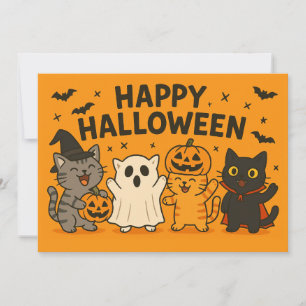 Niedlicher Cartoon Katzen Halloween-Party Einladun Einladung