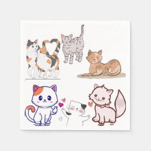 Niedlicher Cartoon Katzen in der Liebe Adorable Serviette