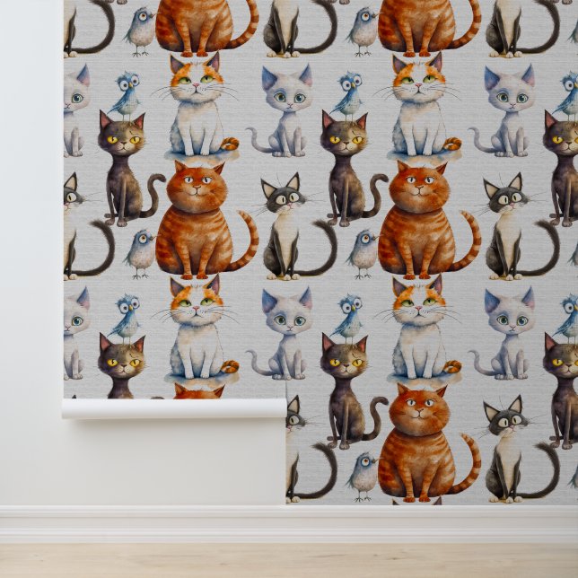 Niedlicher Cartoon Katzen Kinder Tapete (Anwendung)