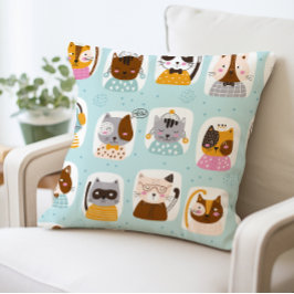 Niedlicher Cartoon Katzen Kissen, Funny Cat Faces Kissen