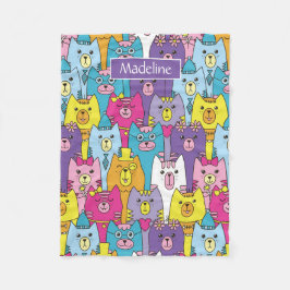 Niedlicher Cartoon Katzen Muster Personalisiert Fleecedecke