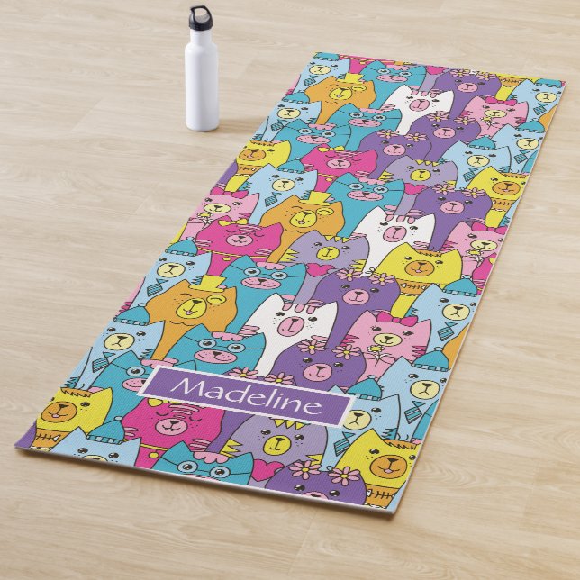 Niedlicher Cartoon Katzen Muster Personalisiert Yogamatte (Beispiel)