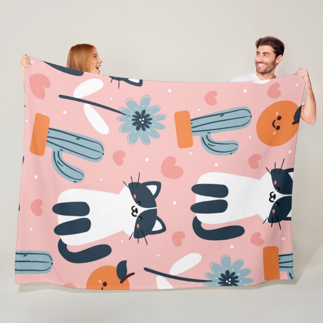 Niedlicher Cartoon Katzen Nahtloses Muster Fleecedecke (Beispiel)