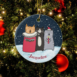 Niedlicher Cartoon Katzen Weihnachtslied Singen Ur Keramik Ornament