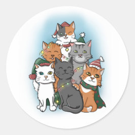 Niedlicher Cartoon Katzen zeichnend Gruppe Runder Aufkleber