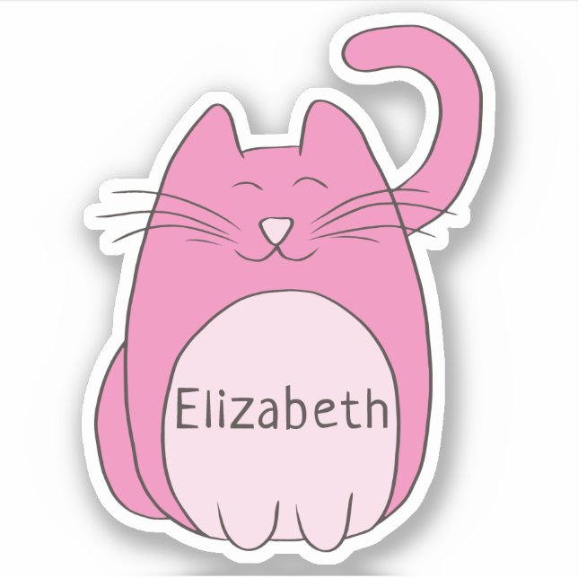 Niedlicher Cartoon Katzenaufkleber Name Rosa Konta Aufkleber (Vorderseite)