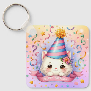 Niedlicher Cartoon Kawaii Kitty Cat Happy Birthday Schlüsselanhänger