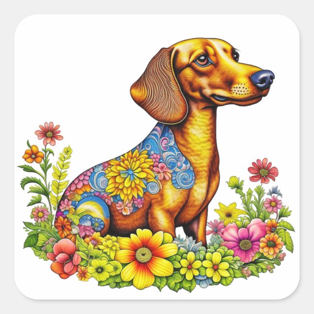 Niedlicher Cartoon KI Dackel Hund Quadratischer Aufkleber (Vorderseite)