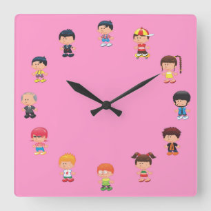 Niedlicher Cartoon Kid Quadratische Wanduhr