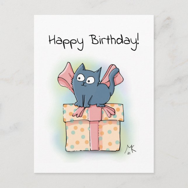 Niedlicher Cartoon Kitten auf Geschenkboxen Glückl Postkarte (Vorderseite)