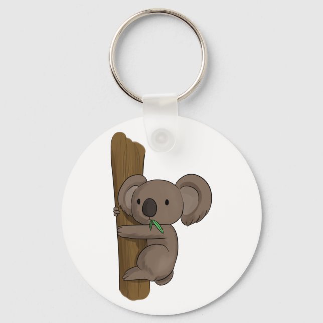 Niedlicher Cartoon Koala Bär am Baum Eating Eukaly Schlüsselanhänger (Vorderseite)