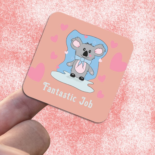 Niedlicher Cartoon Koala Kid Prämienaufkleber Quadratischer Aufkleber (Von Creator hochgeladen)