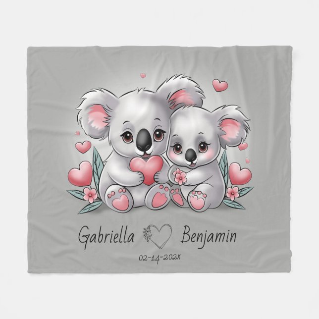Niedlicher Cartoon Koala Liebhaber Herzlich Willko Fleecedecke (Vorderseite (Horizontal))