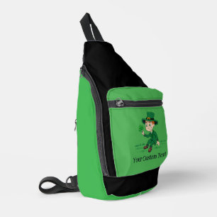Niedlicher Cartoon-Kobold mit Kleeblatt und Regenb Crossbody Bag