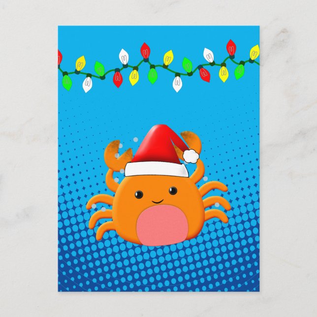 Niedlicher Cartoon Krabben Weihnachtsmannmütze Wei Postkarte (Vorderseite)