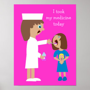 Niedlicher Cartoon Krankenschwester gibt Kindermed Poster