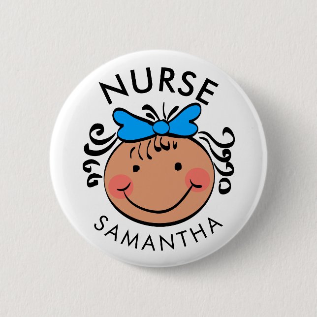 Niedlicher Cartoon-Krankenschwester-Name Button (Vorderseite)
