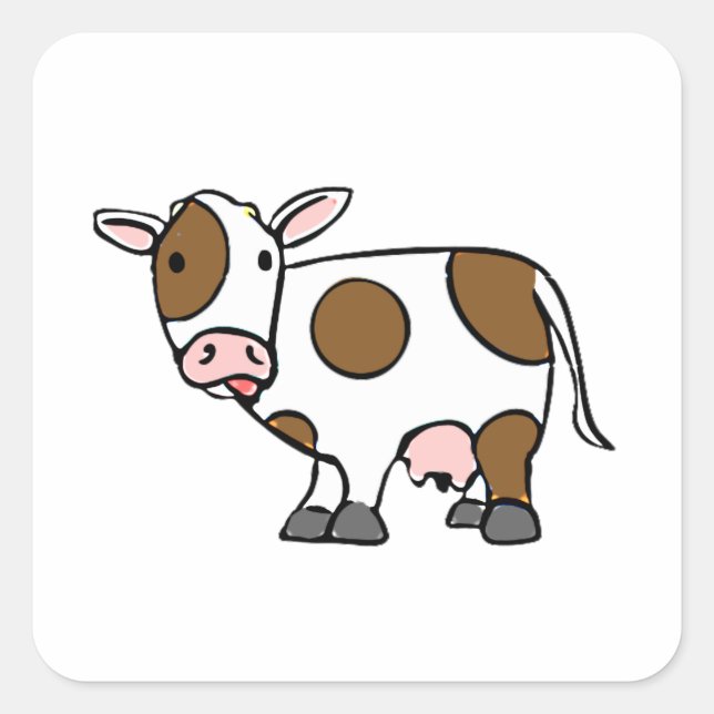 Niedlicher Cartoon Kuh Braune und Weiße Nutztiere Quadratischer Aufkleber (Vorderseite)