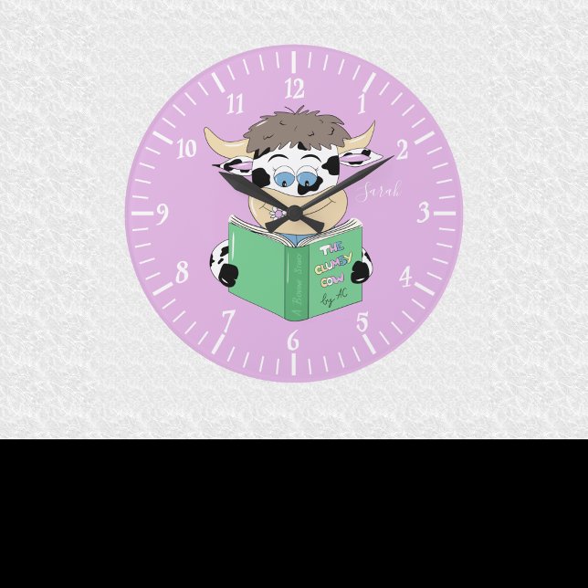 Niedlicher Cartoon Kuh Girl Room Uhr (Cute reading cow round wall clock .)
