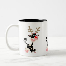 Niedlicher Cartoon Kuh-Masquerschnitt als Rentier Zweifarbige Tasse
