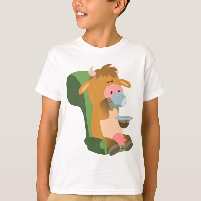 Niedlicher Cartoon Kuh und ein Nice Cuppa Children T-Shirt (Vorderseite)