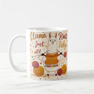 Niedlicher Cartoon Lama mit einem Strick Kaffeetasse