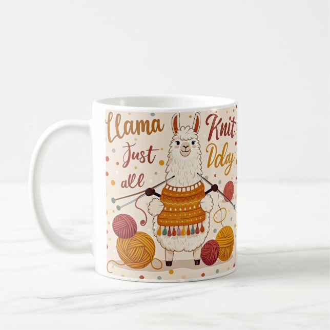 Niedlicher Cartoon Lama mit einem Strick Kaffeetasse (Links)