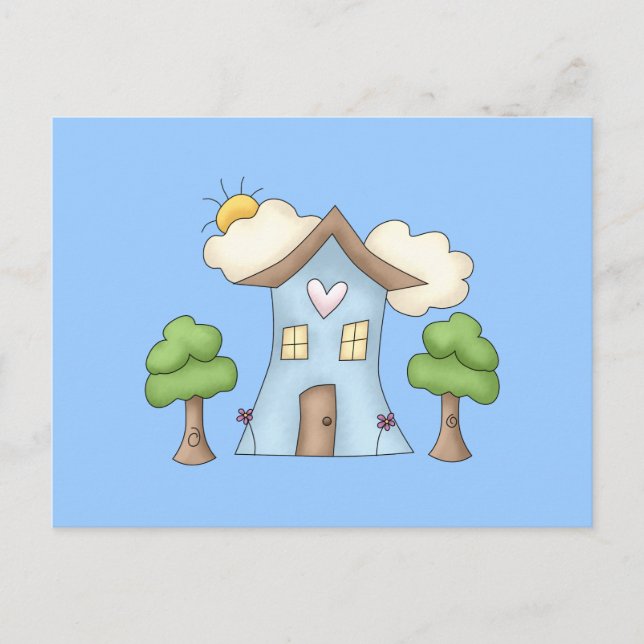Niedlicher Cartoon Landhaus Baumwelt Postkarte (Vorderseite)