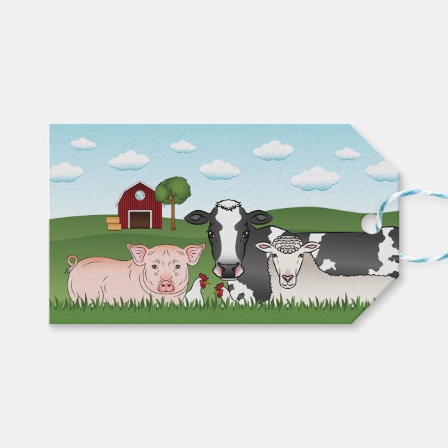 Niedlicher Cartoon Landtiere Barnyard Illustration Geschenkanhänger (Vorderseite (Horizontal))