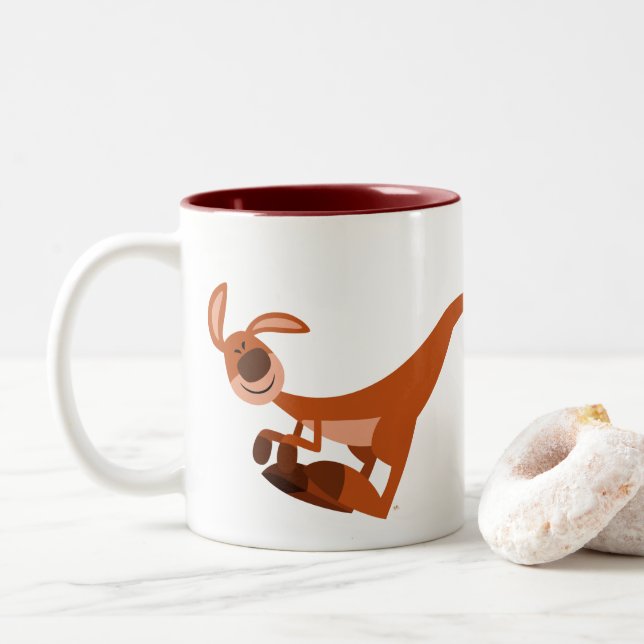 Niedlicher Cartoon Leaping Kangaroo Zweifarbige Tasse (Mit Donut)