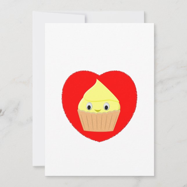 Niedlicher Cartoon Lemon Cupcake im roten Herzen Einladung (Vorderseite)