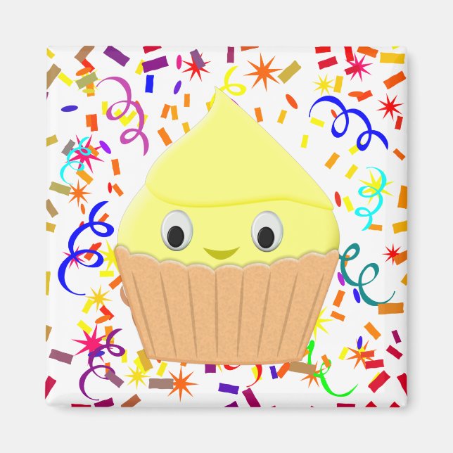 Niedlicher Cartoon Lemon Cupcake mit Confetti Magn Magnet (Vorne)